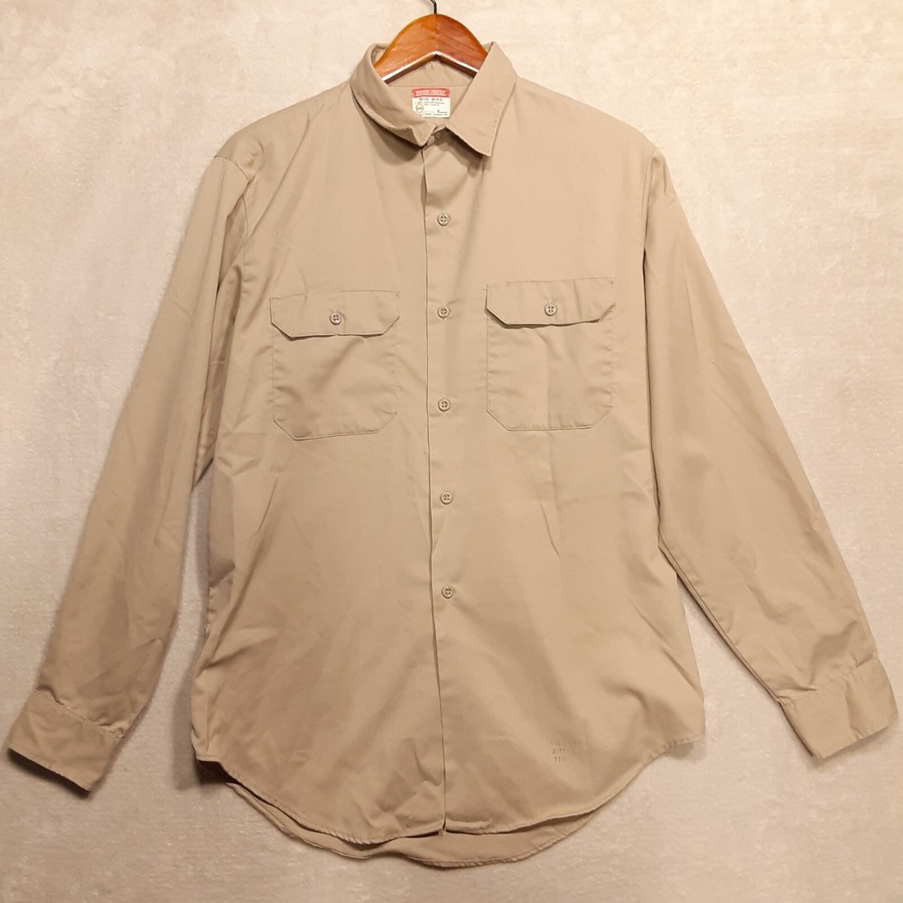 BIG MAC Mens Penn-Prest LS Vintage Button Up Shirt L Tan 1960's-70's Workwear